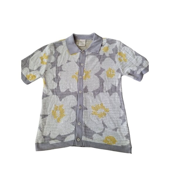 Massive Luxury Edition Other - Massive Luxury Edition Crochet Knit Short Sleeve Shirt Flowers Mens Size L New